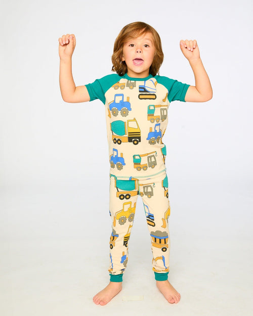 Organic Cotton Two-Piece Pyjama Set Beige Truck Print - H30PB11_3H088