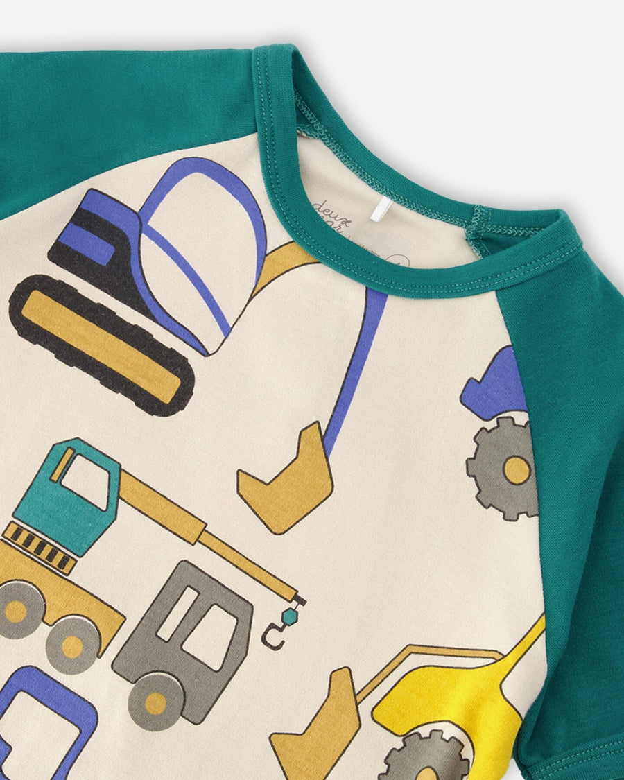 Organic Cotton Two-Piece Pyjama Set Beige Truck Print - H30PB11_3H088