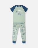 Organic Cotton Two-Piece Pyjama Set Green Crocodile Print - H30PB11_3H089
