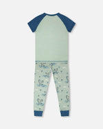 Organic Cotton Two-Piece Pyjama Set Green Crocodile Print - H30PB11_3H089