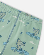 Organic Cotton Two-Piece Pyjama Set Green Crocodile Print - H30PB11_3H089