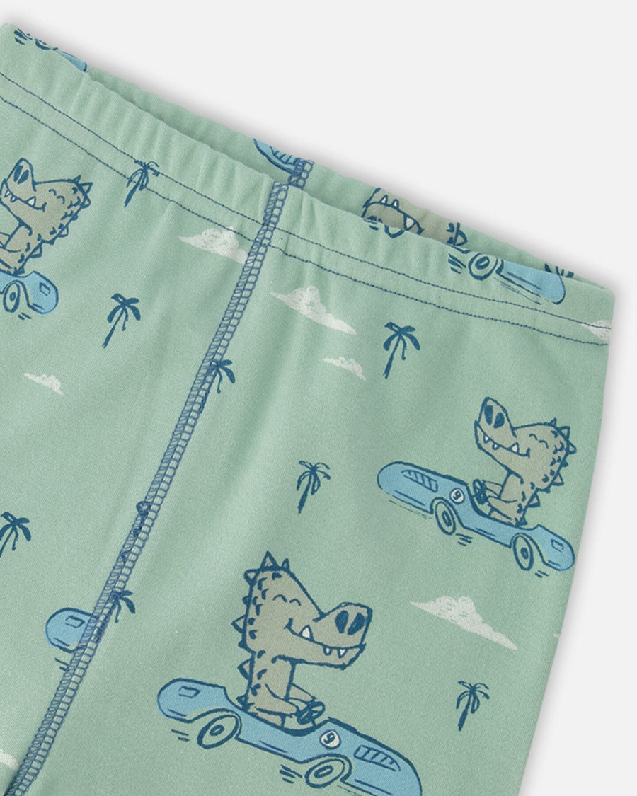Organic Cotton Two-Piece Pyjama Set Green Crocodile Print - H30PB11_3H089
