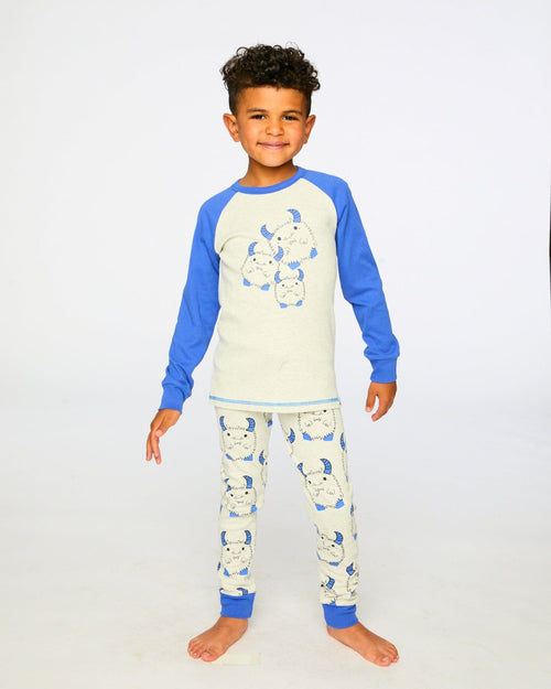 Organic Cotton Two-Piece Pyjama Set Grey Mix Monster Print - H30PB12US_3H086