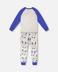 Organic Cotton Two-Piece Pyjama Set Grey Mix Monster Print - H30PB12US_3H086