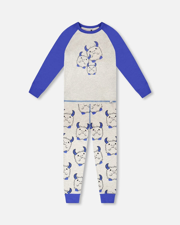 Organic Cotton Two-Piece Pyjama Set Grey Mix Monster Print - H30PB12_3H086