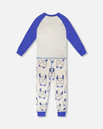 Organic Cotton Two-Piece Pyjama Set Grey Mix Monster Print - H30PB12_3H086