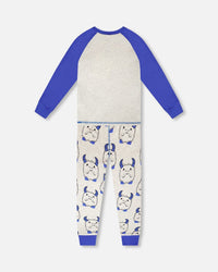 Organic Cotton Two-Piece Pyjama Set Grey Mix Monster Print - H30PB12_3H086