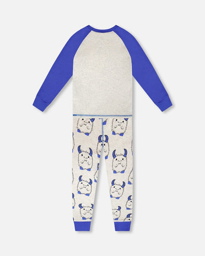 Organic Cotton Two-Piece Pyjama Set Grey Mix Monster Print - H30PB12_3H086