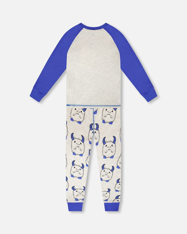 Organic Cotton Two-Piece Pyjama Set Grey Mix Monster Print - H30PB12_3H086