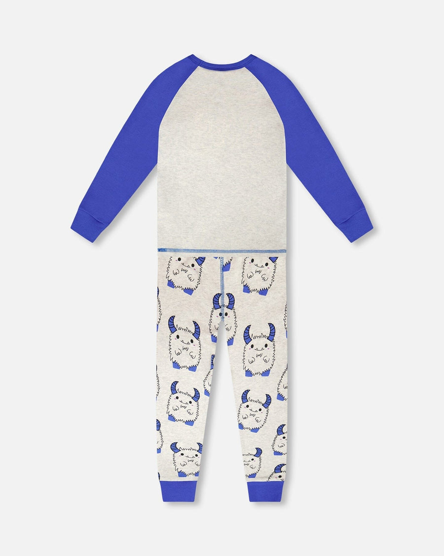 Organic Cotton Two-Piece Pyjama Set Grey Mix Monster Print - H30PB12_3H086