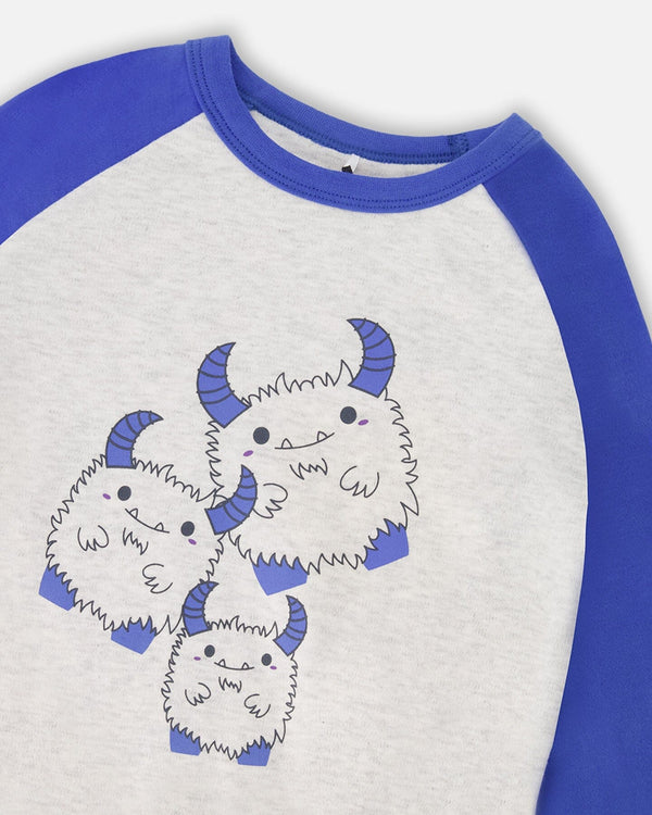 Organic Cotton Two-Piece Pyjama Set Grey Mix Monster Print - H30PB12_3H086