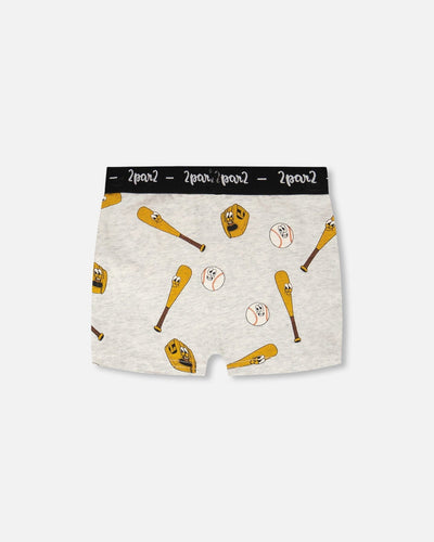 Organic Cotton Boxer Grey Mix Baseball Print - H30PB60_3H090