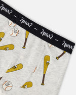 Organic Cotton Boxer Grey Mix Baseball Print - H30PB60_3H090