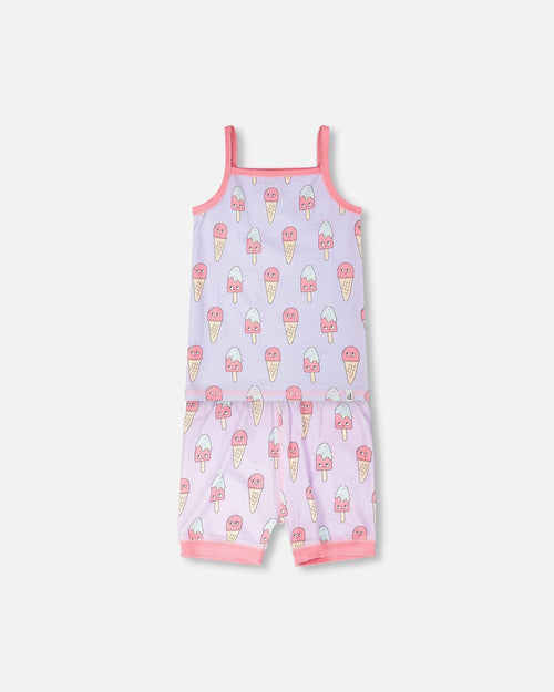 Organic Cotton Two-Piece Pyjama Set Lilac Printed Ice Creams - H30PG10_3H099