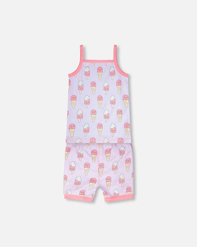 Organic Cotton Two-Piece Pyjama Set Lilac Printed Ice Creams - H30PG10_3H099