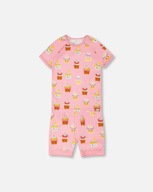 Organic Cotton Two-Piece Pyjama Set Pink Cupcake Print - H30PG11_3H096