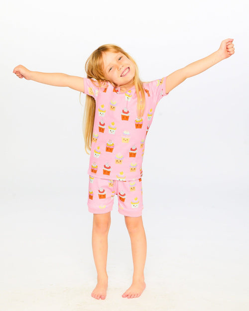 Organic Cotton Two-Piece Pyjama Set Pink Cupcake Print - H30PG11_3H096