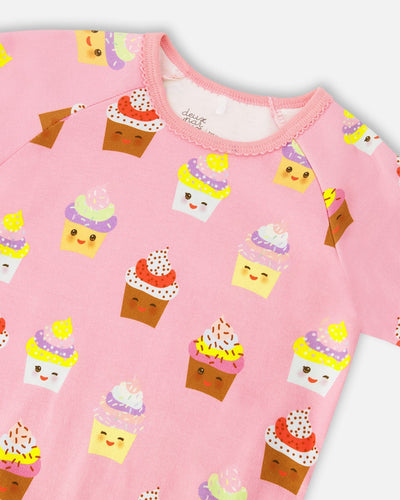 Organic Cotton Two-Piece Pyjama Set Pink Cupcake Print - H30PG11_3H096