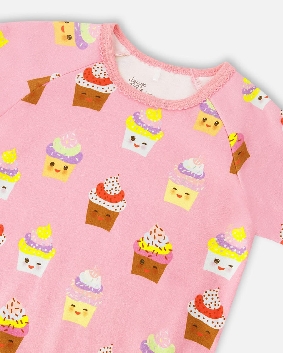 Organic Cotton Two-Piece Pyjama Set Pink Cupcake Print - H30PG11_3H096