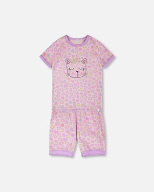 Organic Cotton Two-Piece Pyjama Set Purple Animal Print - H30PG11_3H097