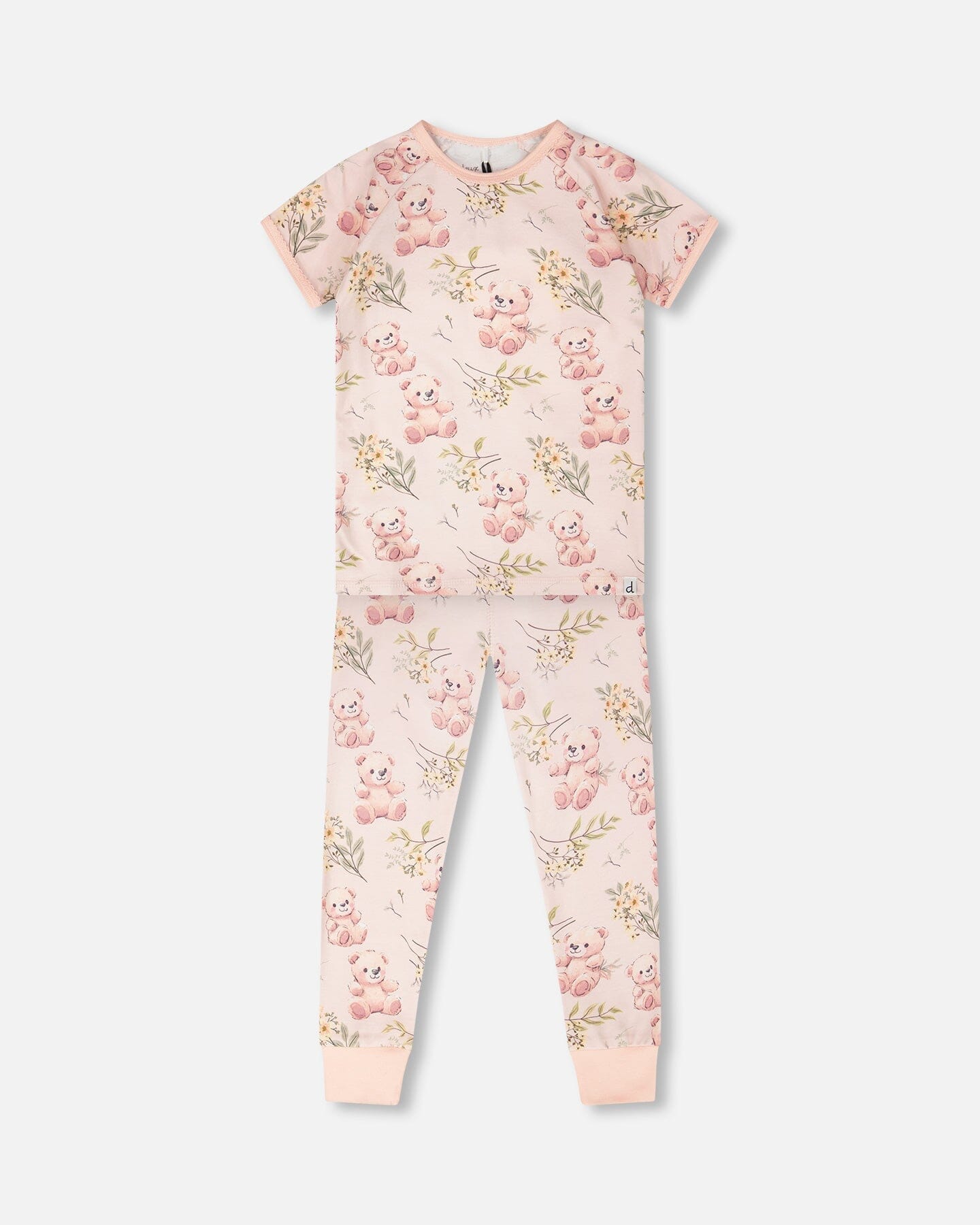 Organic Cotton Two-Piece Pyjama Set Pale Pink Bear Print - H30PG12US_3H094