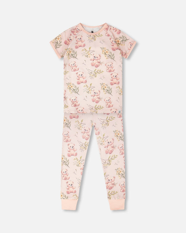 Organic Cotton Two-Piece Pyjama Set Pale Pink Bear Print - H30PG12US_3H094