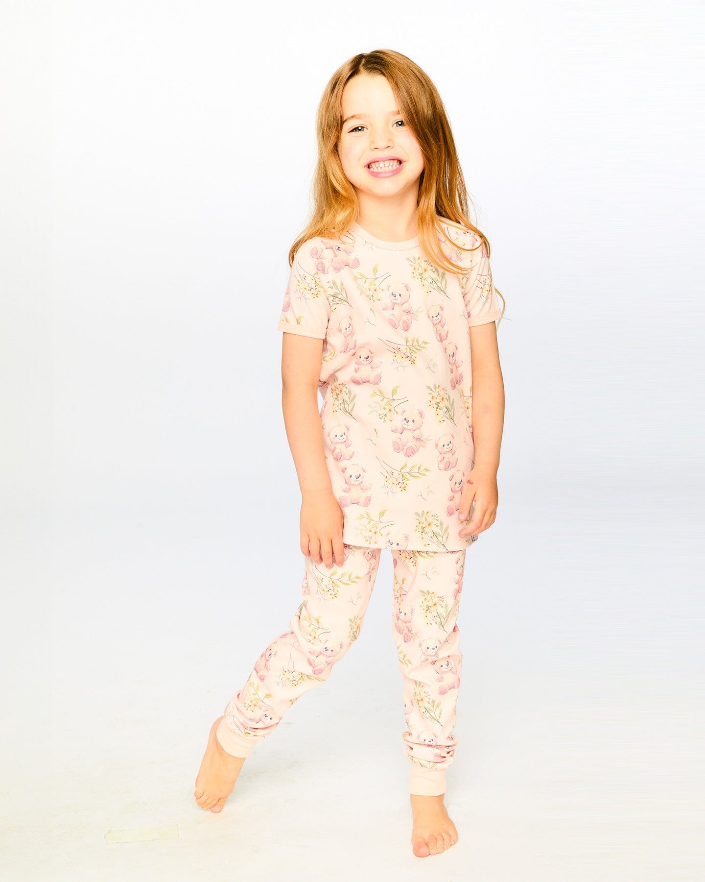 Organic Cotton Two-Piece Pyjama Set Pale Pink Bear Print - H30PG12US_3H094
