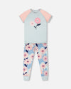 Organic Cotton Two-Piece Pyjama Set Blue Smiling Flower Print - H30PG12US_3H095