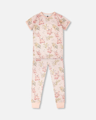 Organic Cotton Two-Piece Pyjama Set Pale Pink Bear Print - H30PG12_3H094
