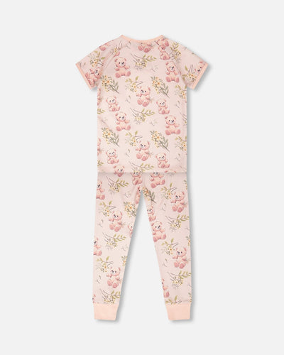 Organic Cotton Two-Piece Pyjama Set Pale Pink Bear Print - H30PG12_3H094