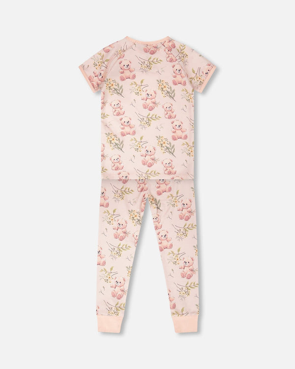 Organic Cotton Two-Piece Pyjama Set Pale Pink Bear Print - H30PG12_3H094
