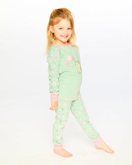 Organic Cotton Two-Piece Pyjama Set Green Kitten Print - H30PG13US_3H093