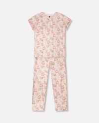 Organic Cotton Women Two-Piece Pyjama Set Pale Pink Bear Print - H30PG14_3H094