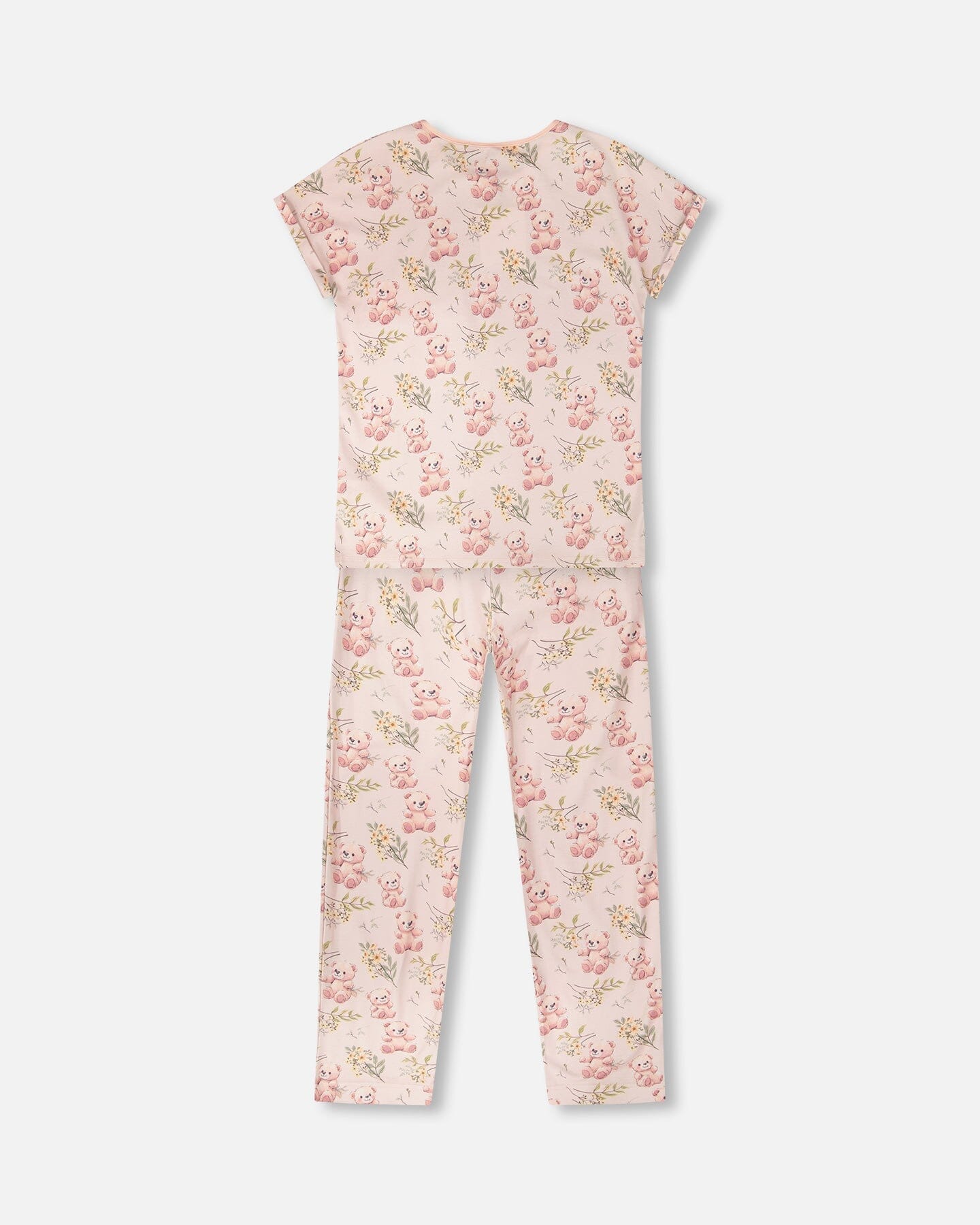 Organic Cotton Women Two-Piece Pyjama Set Pale Pink Bear Print - H30PG14_3H094