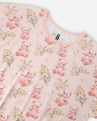 Organic Cotton Women Two-Piece Pyjama Set Pale Pink Bear Print - H30PG14_3H094