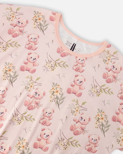Organic Cotton Women Two-Piece Pyjama Set Pale Pink Bear Print - H30PG14_3H094