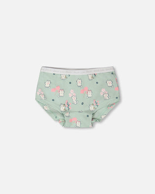 Organic Cotton Boyshort Panty Green Kitten Print - H30PG60_3H093