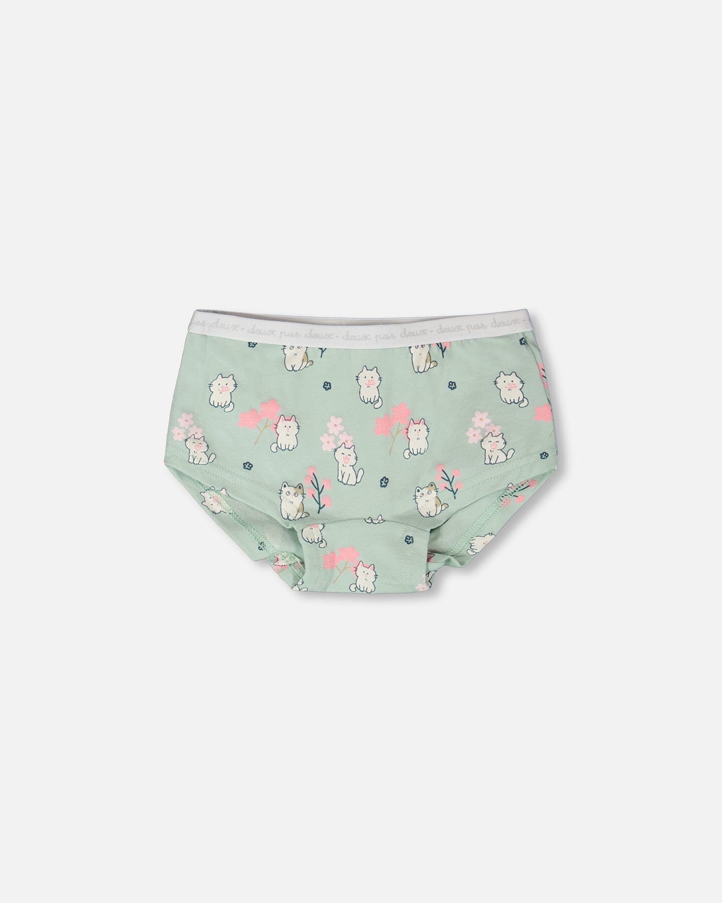 Organic Cotton Boyshort Panty Green Kitten Print - H30PG60_3H093