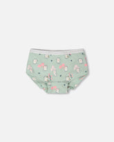 Organic Cotton Boyshort Panty Green Kitten Print