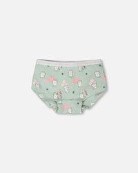 Organic Cotton Boyshort Panty Green Kitten Print - H30PG60_3H093