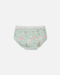 Organic Cotton Boyshort Panty Green Kitten Print - H30PG60_3H093