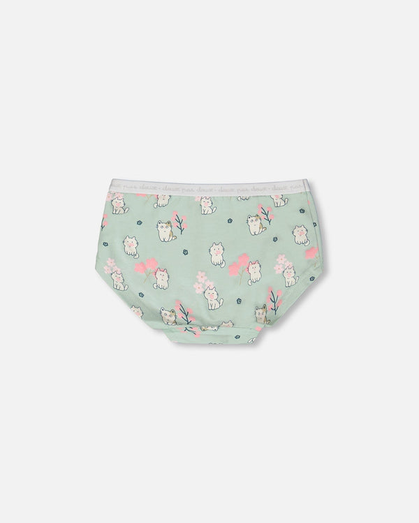 Organic Cotton Boyshort Panty Green Kitten Print - H30PG60_3H093