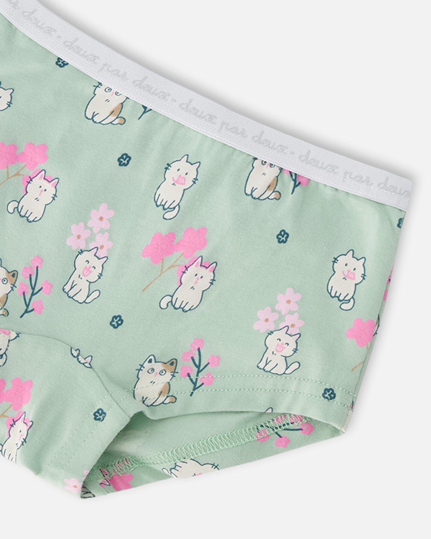 Organic Cotton Boyshort Panty Green Kitten Print - H30PG60_3H093