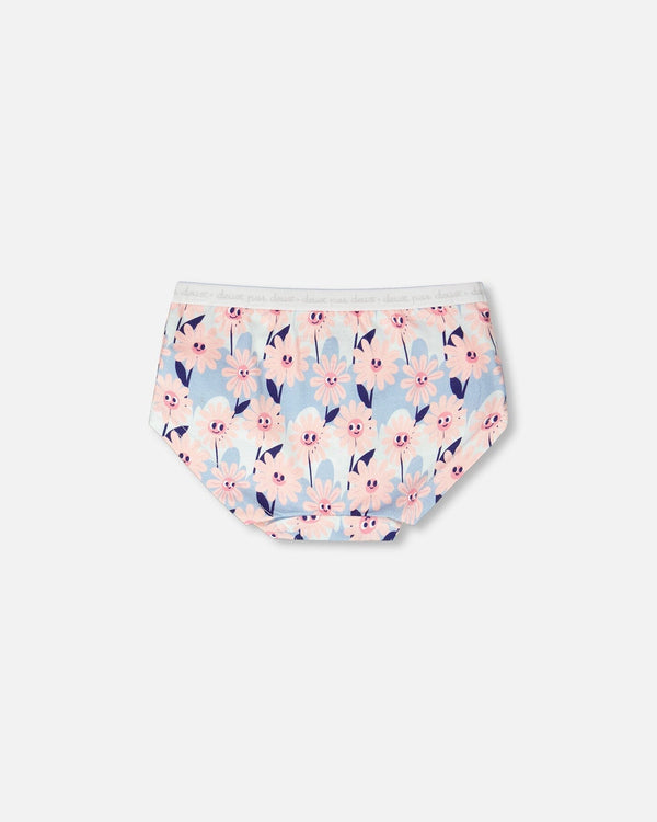 Organic Cotton Boyshort Panty Blue Smiling Flower Print - H30PG60_3H095