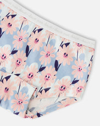 Organic Cotton Boyshort Panty Blue Smiling Flower Print - H30PG60_3H095