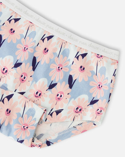 Organic Cotton Boyshort Panty Blue Smiling Flower Print - H30PG60_3H095