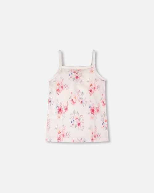 Organic Cotton Tank Underwear Pink Printed Flowers - H30PG70_3H092