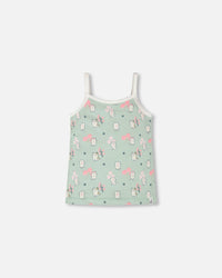 Organic Cotton Tank Underwear Green Kitten Print - H30PG70_3H093