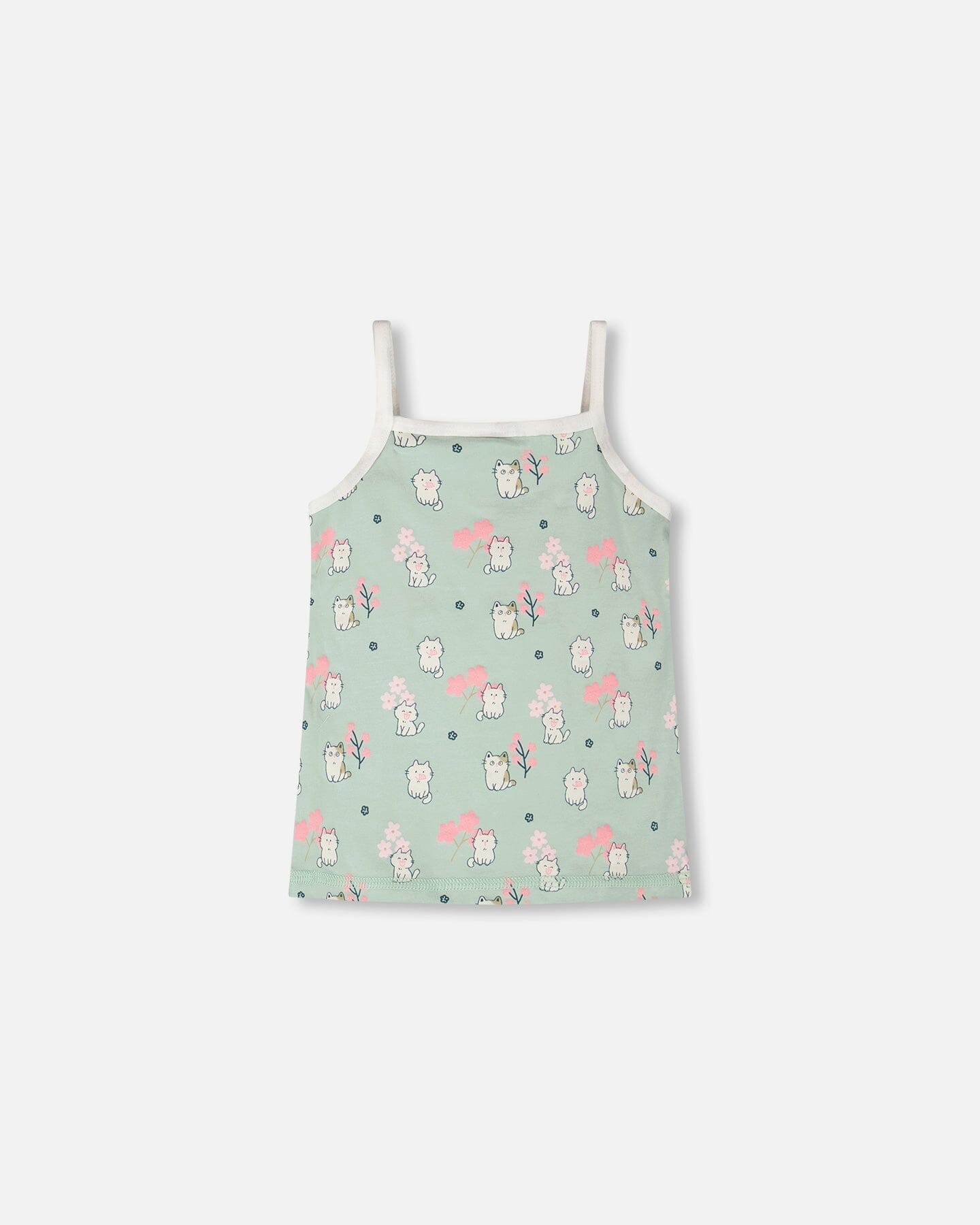 Organic Cotton Tank Underwear Green Kitten Print - H30PG70_3H093