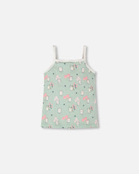 Organic Cotton Tank Underwear Green Kitten Print - H30PG70_3H093
